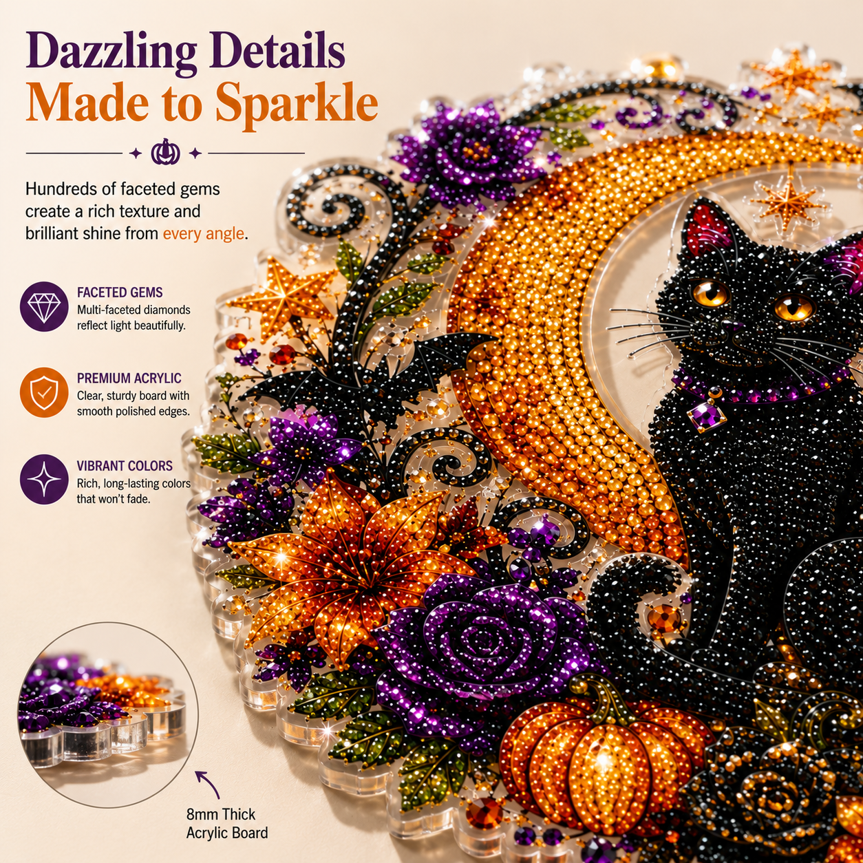 ✨🐈⬛ Halloween Black Cat Diamond Art Kit – DIY Hanging Ornament👻