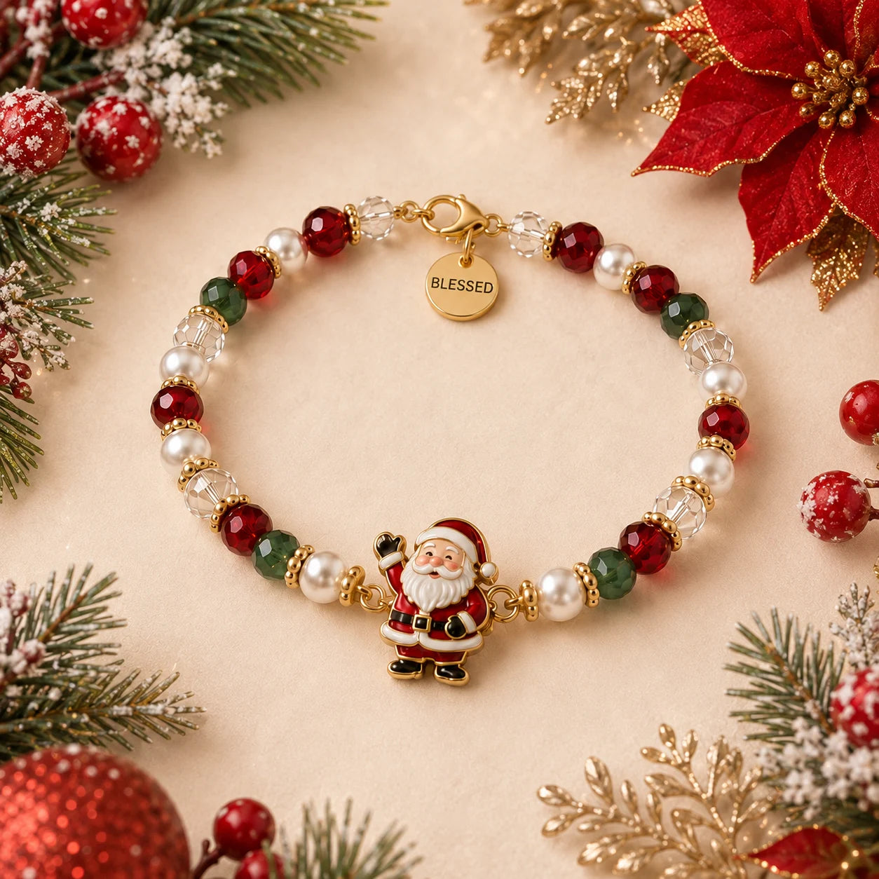 π Festive Santa Claus Beaded Bracelet Gift Box π β Spread Joy & Blessings This Season! π