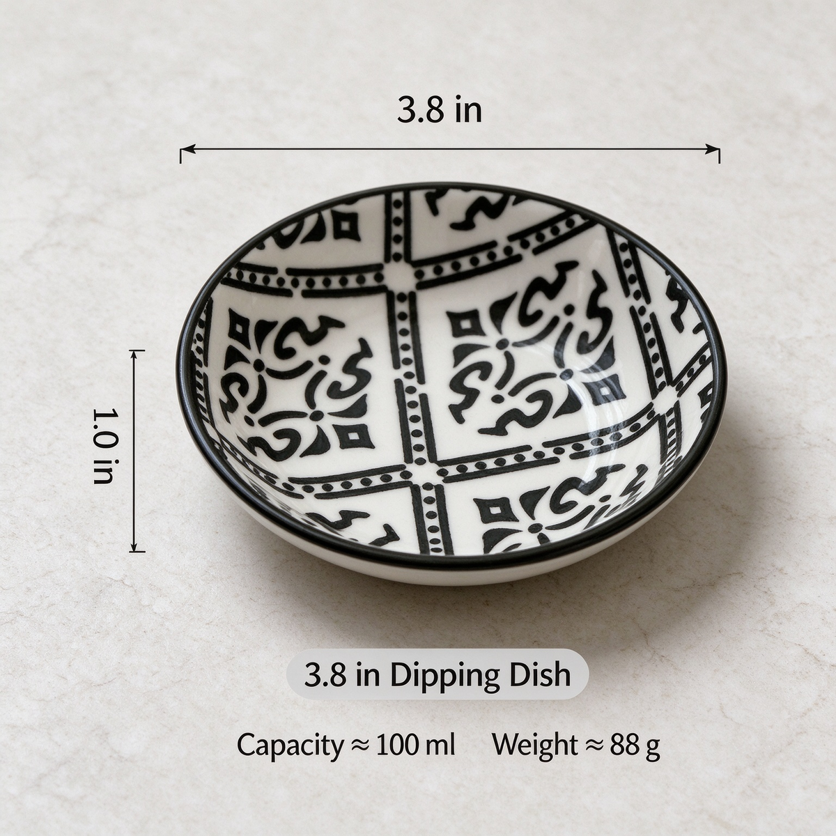 🍽️Round ceramic sauce bowl with colorful geometric patterns