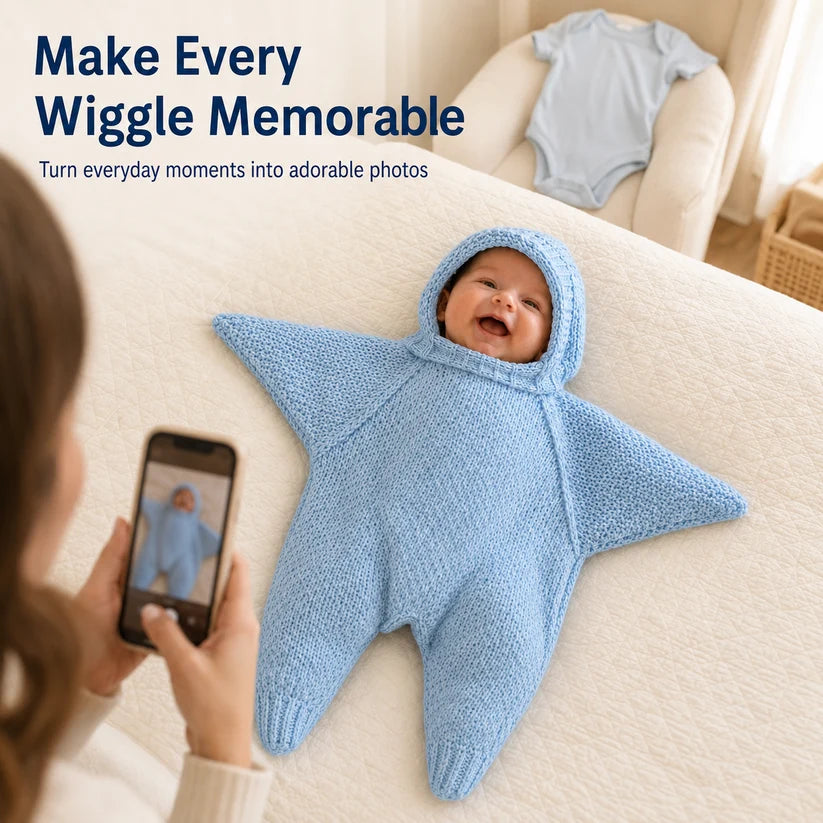 👶Baby starfish knitted bodysuit – cute hooded photo outfit
