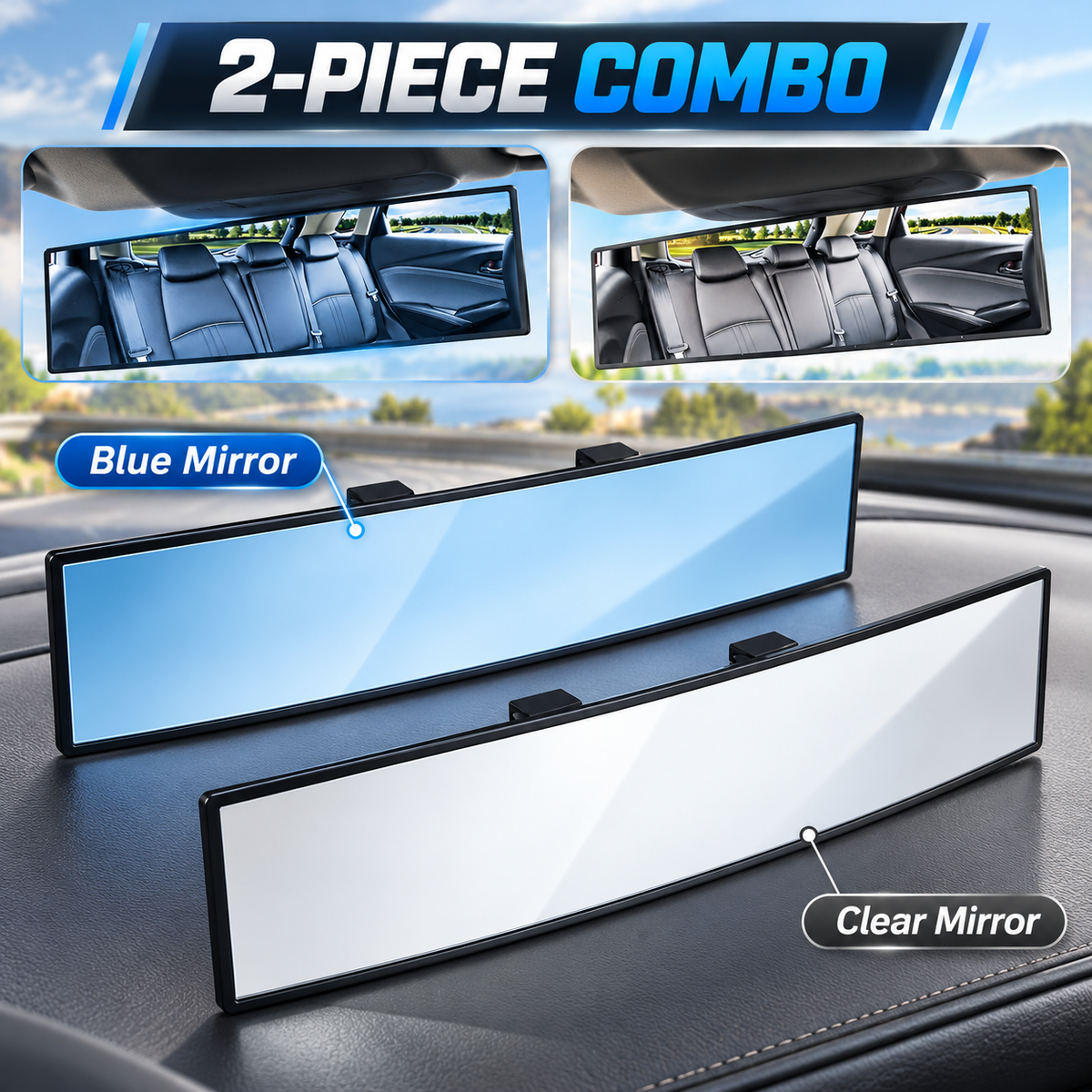 π HD Convex Panoramic Rearview Mirror β 12" Wide-Angle Clip-On Car Mirror