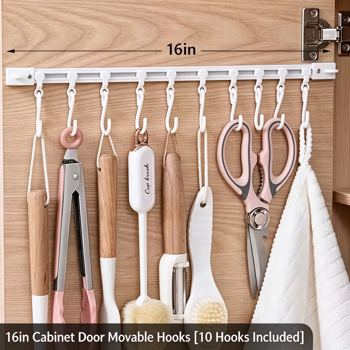 10-Hook Adjustable Multifunctional Slide Rail Adhesive Wall Organiser - Kitchen Utensil Holder