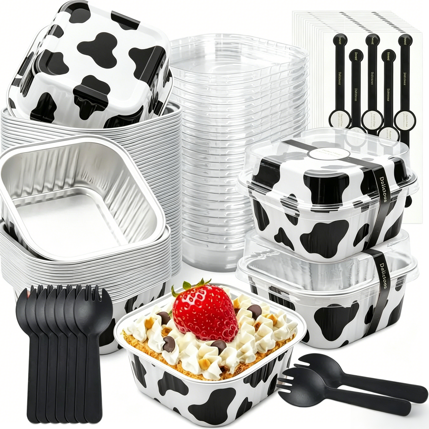 ๐๐ 5oz Mini Aluminum Foil Bakeware Pans with Plastic Lids
