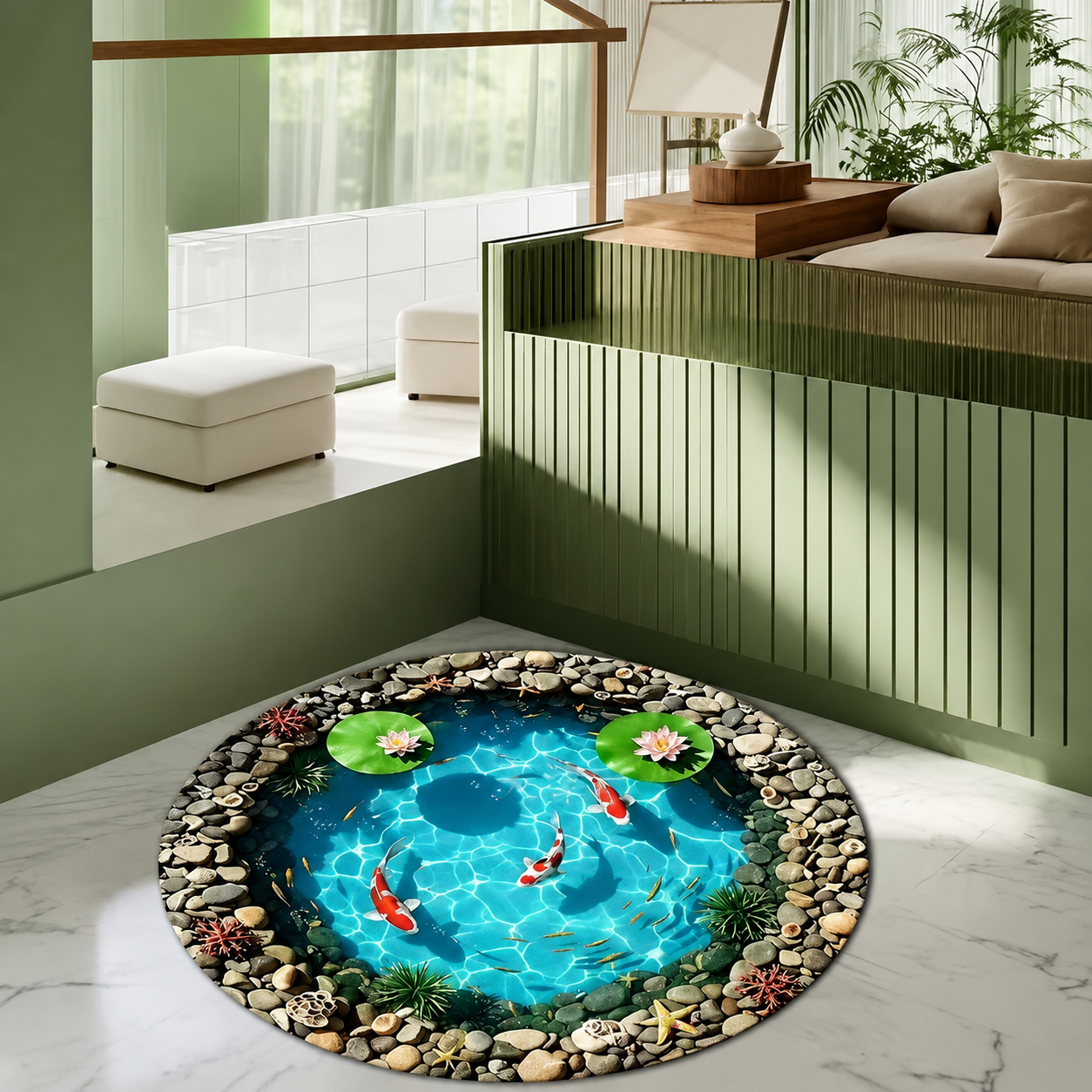 🐠Koi and lotus pond pattern plush carpet
