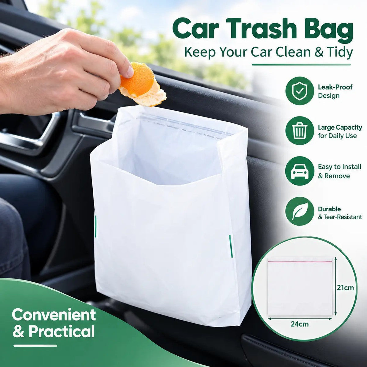 ποΈ 20-Pack Self-Adhesive Car Trash Bags β Waterproof Disposable Cleaning Bags