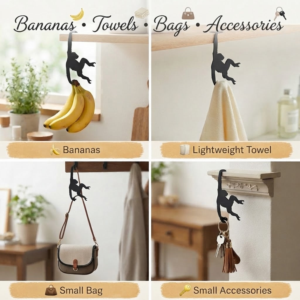 Monkey Hanger 3-Pack – Banana Holder & Multipurpose Hanging Hooks(3Pcs)