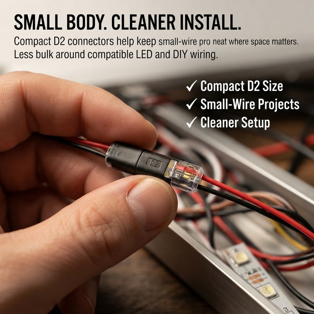 D2 2-Pin No-Strip Quick Wire Connectors – 50PCS / 25 Pairs