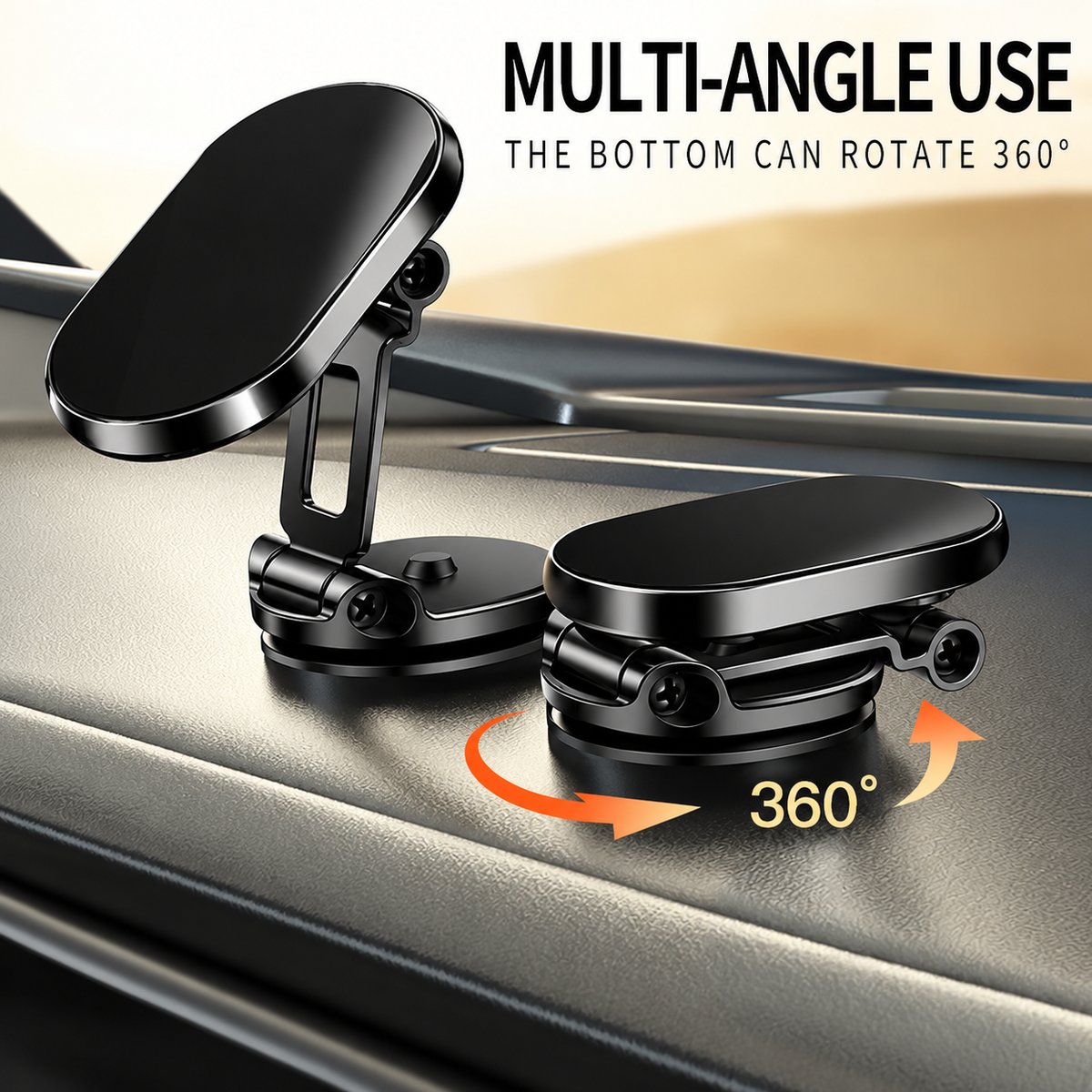 Foldable Metal Magnetic Car Phone Holder - 360° Rotating