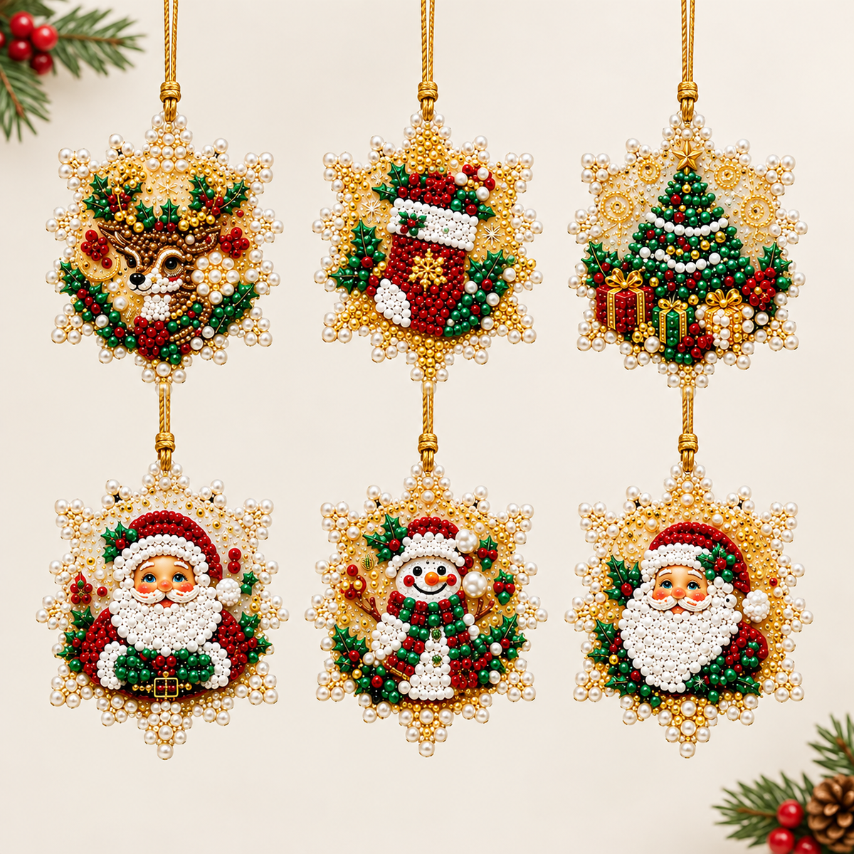 🎄💎6-Piece Christmas DIY Diamond Painting Decoration Set - Perfect for Holiday Home Parties