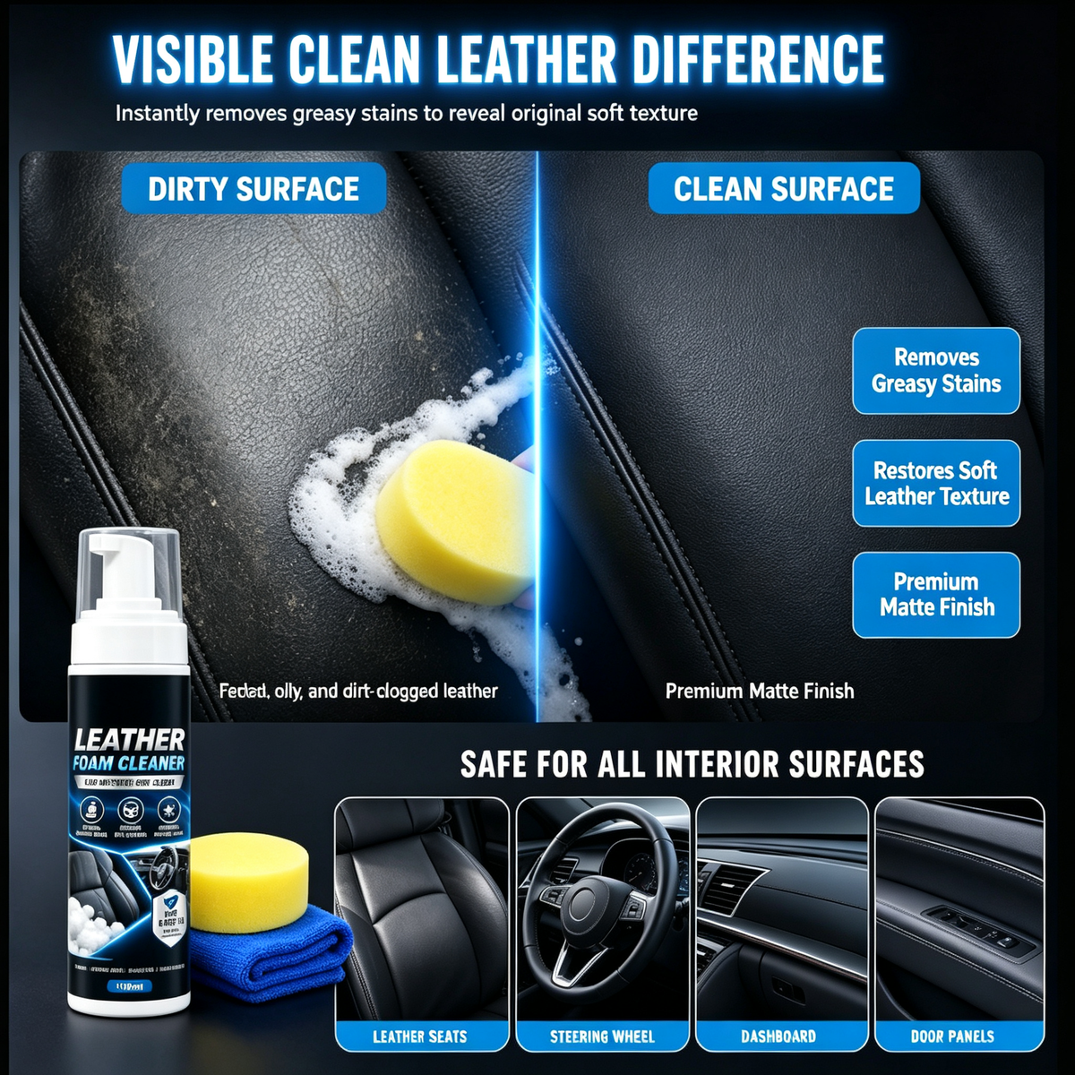 Car Interior Leather Foam Cleaner Kit
