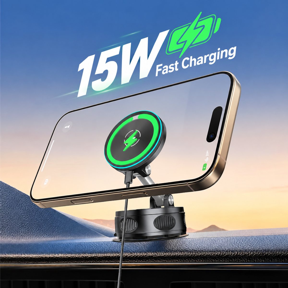 🚗Car Center Console Suction Cup Phone Holder - USB-C Car Charger