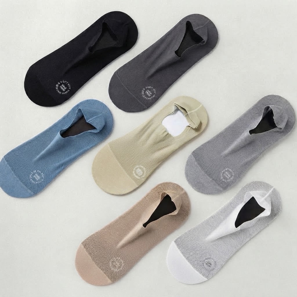 🧦7Pairs Men's Invisible Socks – Lightweight summer style with breathable mesh and cotton soles; moisture-wicking
