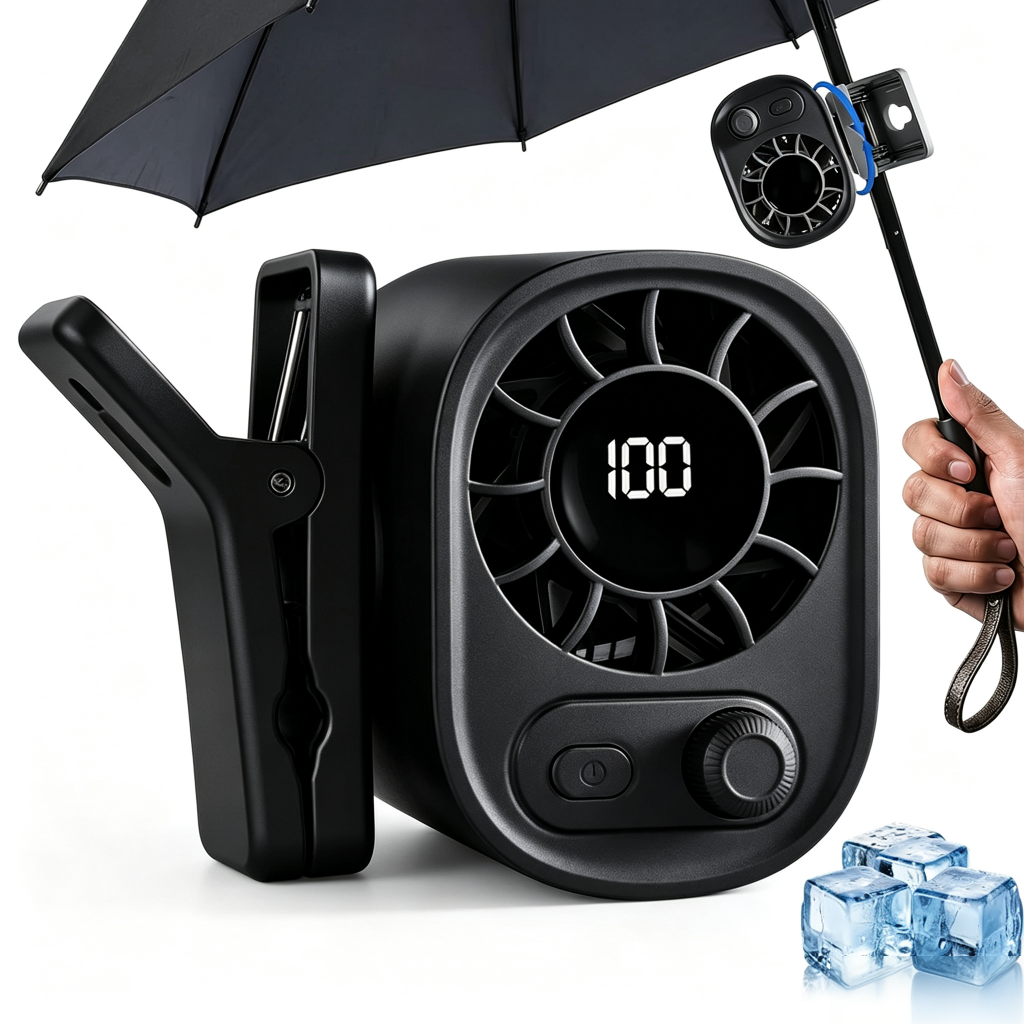 ❄️ Semiconductor Cooling Car Clip On Fan - 360° Rotation, 100 Speeds Adjustable