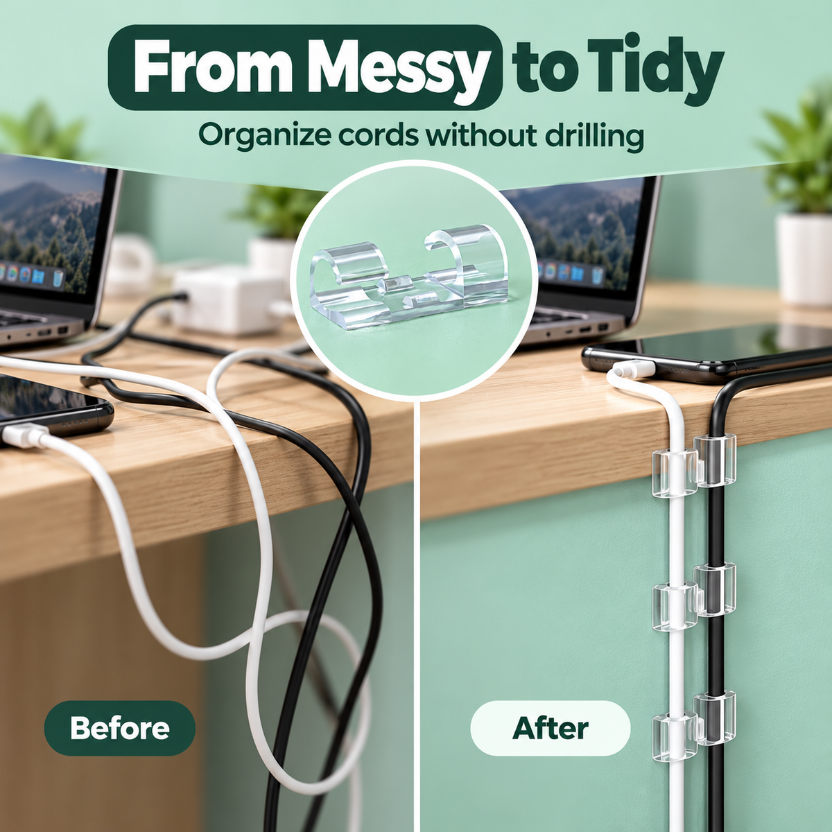 🔒Self-Adhesive Cable Clips, 20/40/80Pcs Space-Saving Wire Cord Organizer for Desk, Home Office Desk Organizers & Accessories