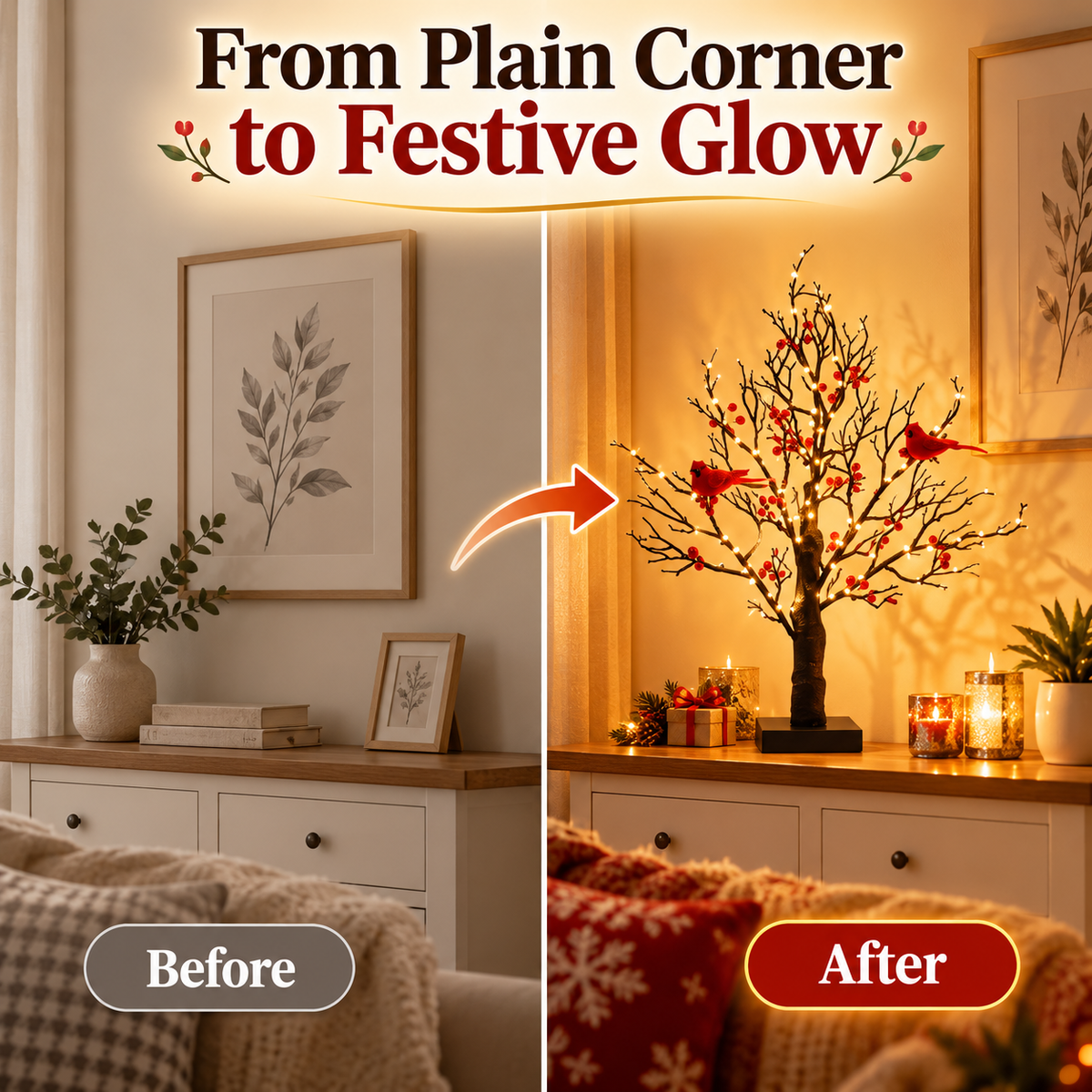 LED Red Cardinal Bird Decorative Tree