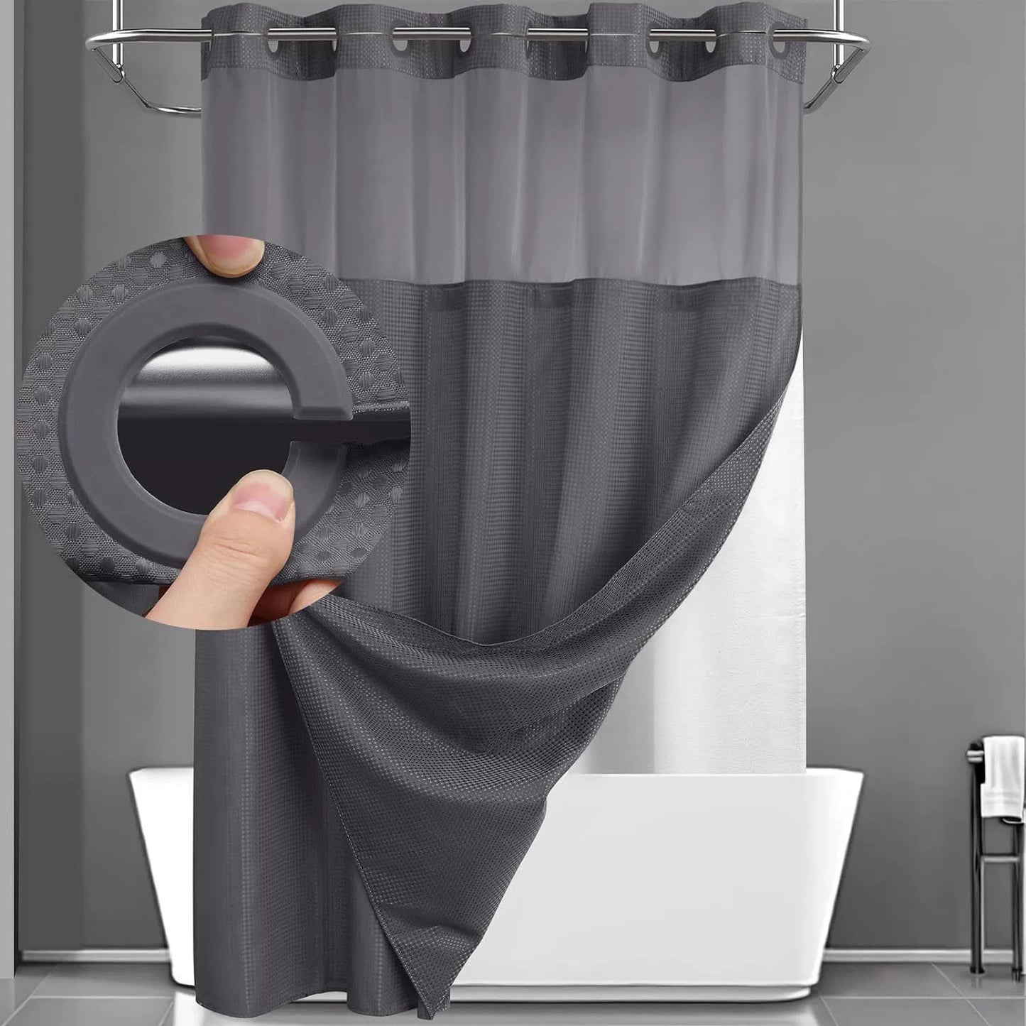✨Hookless Washable Waffle Weave Shower Curtain