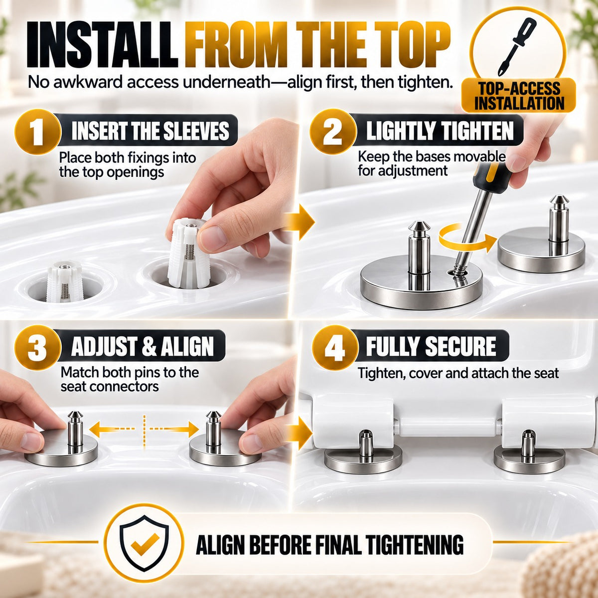 ๐ฉ๐ฝ Stop the Wobble Fast โ Top-Fix Toilet Seat Hinge Bolts for a Firmer, More Secure Seat โจ