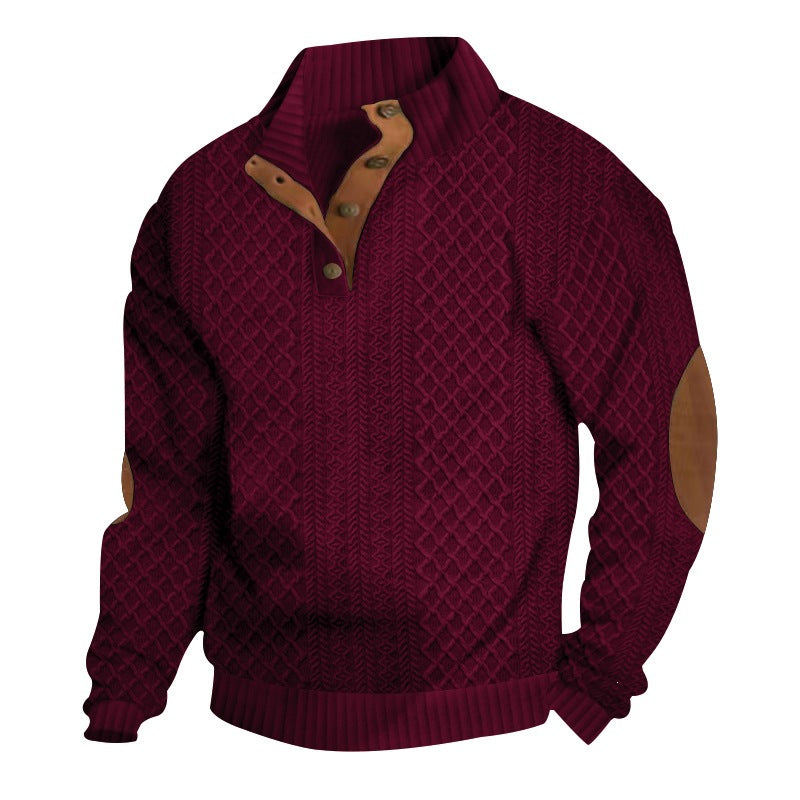 Men's Jacquard Stand Collar Henley Shirt