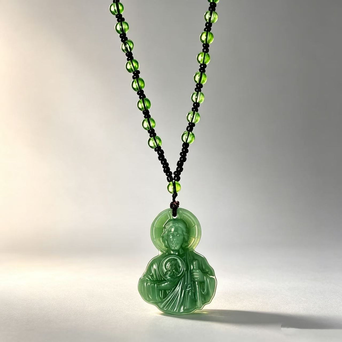 Natural Obsidian Jesus Sacred Heart Pendant Necklace