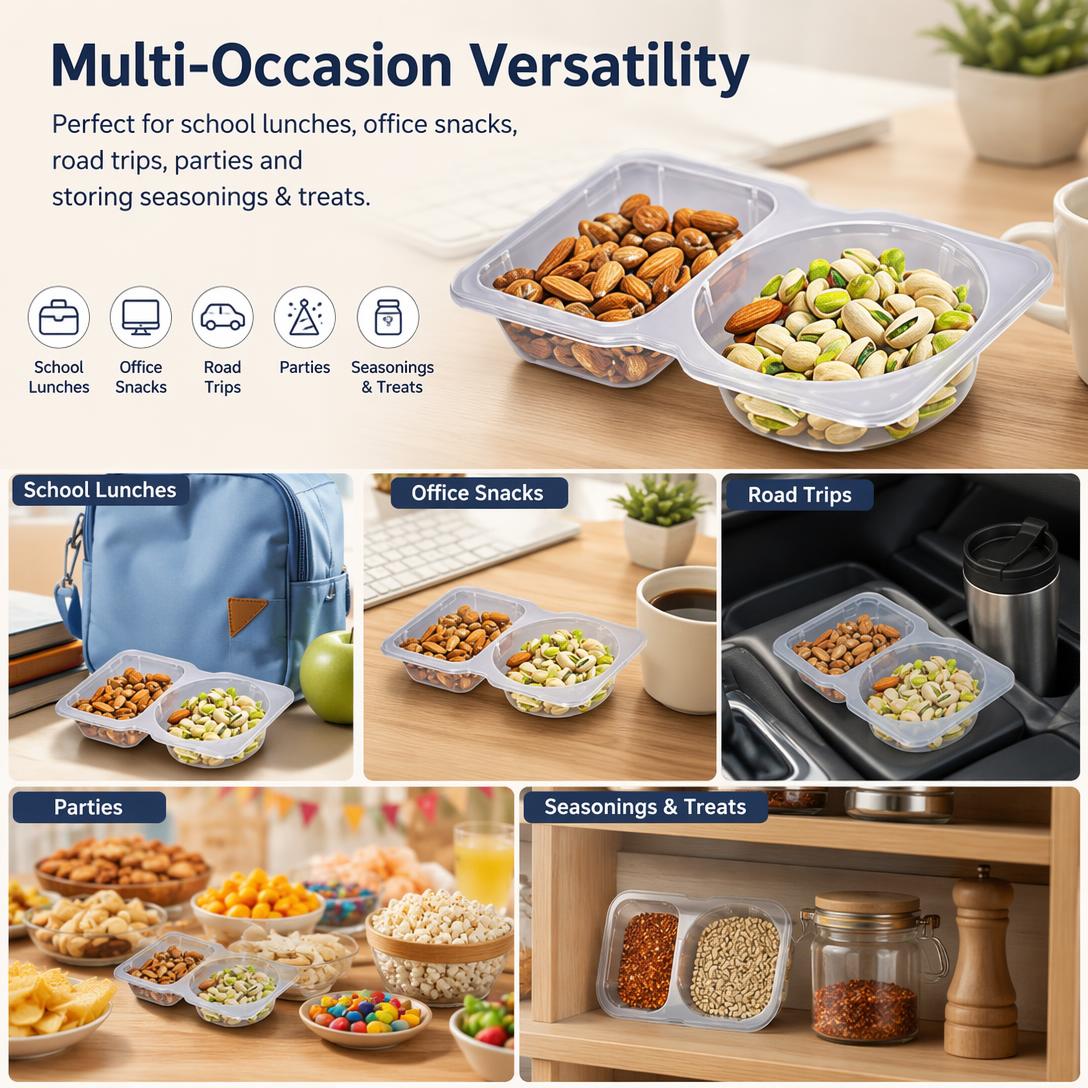 ♻️10-pack reusable double-compartment snack and seasoning containers