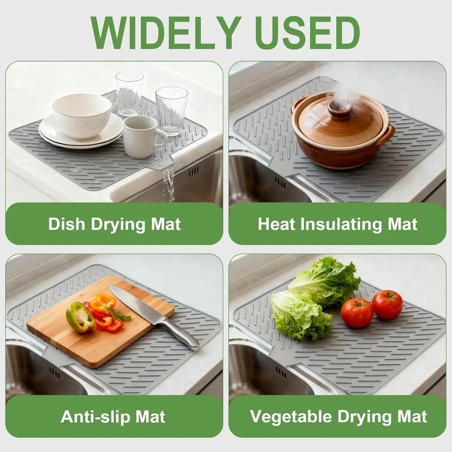Silicone drying mat used for dishes hot cookware cutting boards and vegetables