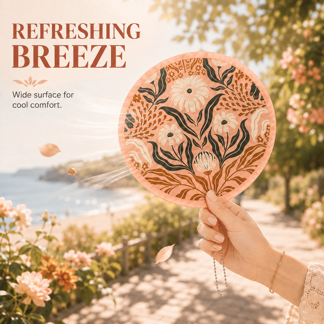 🌸4 Pack Boho Floral Folding Hand Held Round Fan