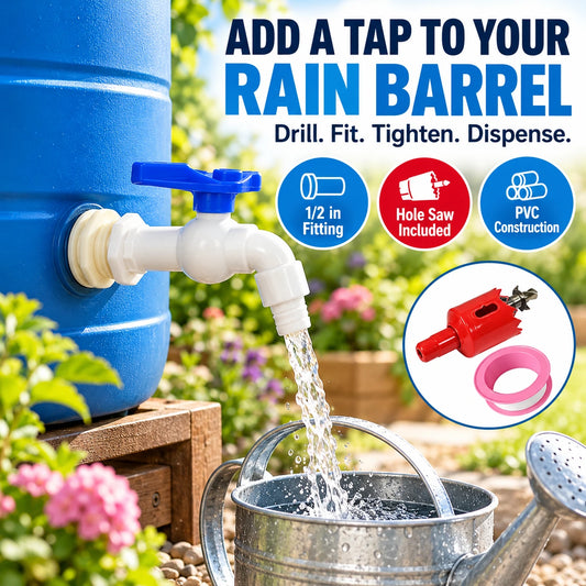 💧Easy-Install Rain Barrel Faucet Kit — Drill, Fit & Dispense