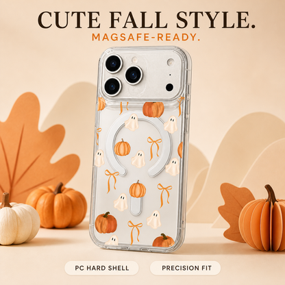Ghost Pumpkin Orange Bow Watercolor Phone Case,Soft Fall Halloween Pattern