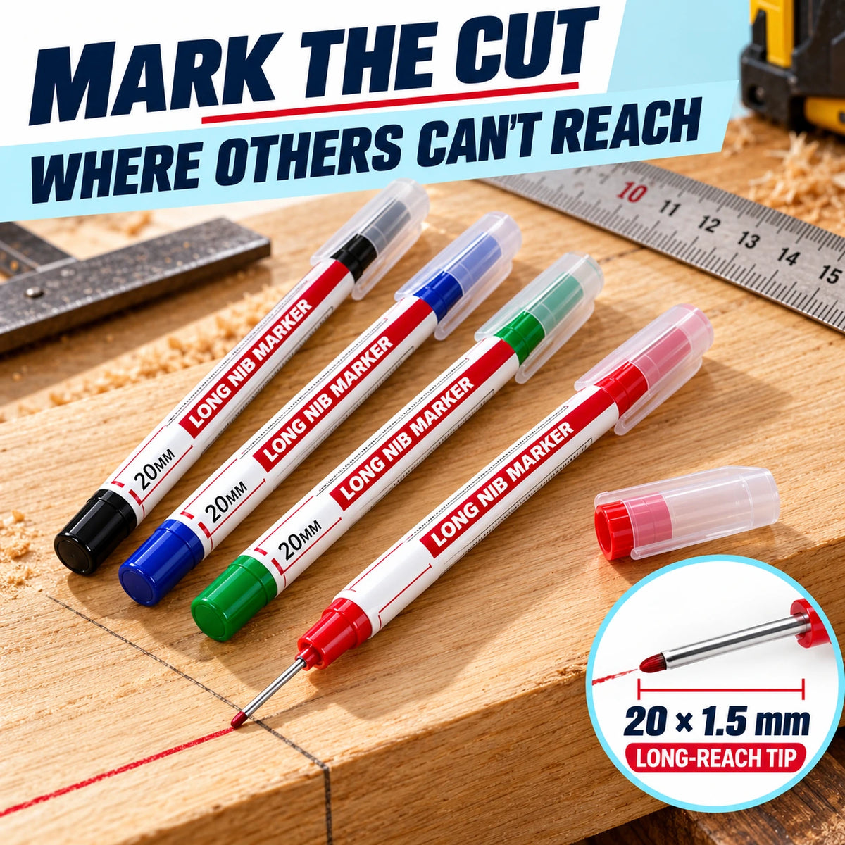 📏 5-Piece Long-Nose Deep-Hole Woodworking Marker Set