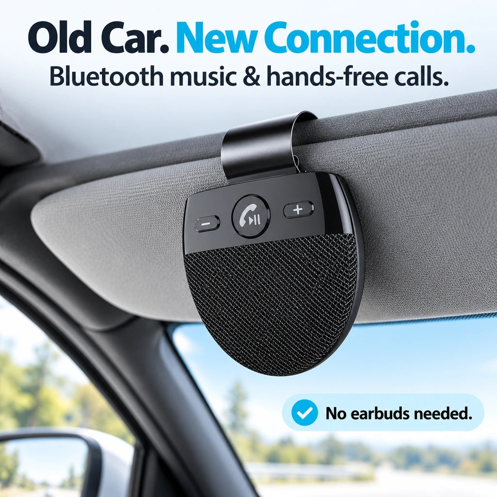 🚗 Bluetooth Car Speakerphone – Sun Visor Hands-Free Calling & Music for Cars Without Bluetooth