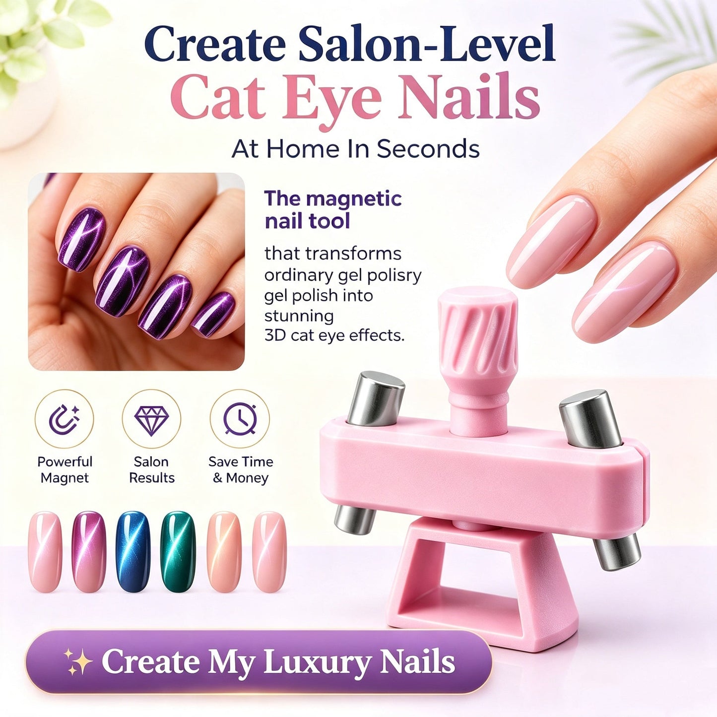 💅[Viral Nail Art Essential] Rotating Cat Eye Gel Nail Magnet Tool with Dual Height Finger Rests – Effortless 3D Aura Nails!