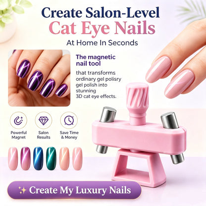 💅[Viral Nail Art Essential] Rotating Cat Eye Gel Nail Magnet Tool with Dual Height Finger Rests – Effortless 3D Aura Nails!