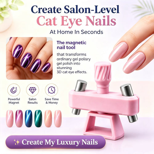 💅[Viral Nail Art Essential] Rotating Cat Eye Gel Nail Magnet Tool with Dual Height Finger Rests – Effortless 3D Aura Nails!