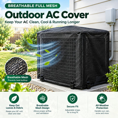 💨 No-Rust Breathable Mesh AC Cover | 🛡️ Heavy-Duty Outdoor Air Conditioner Debris Shield 🍃