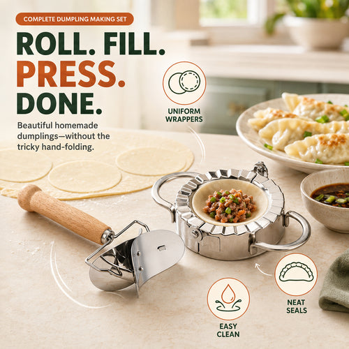 💯 Effortless Dumpling Press & Dough Cutter Kit | Restaurant-Quality at Home 🥟