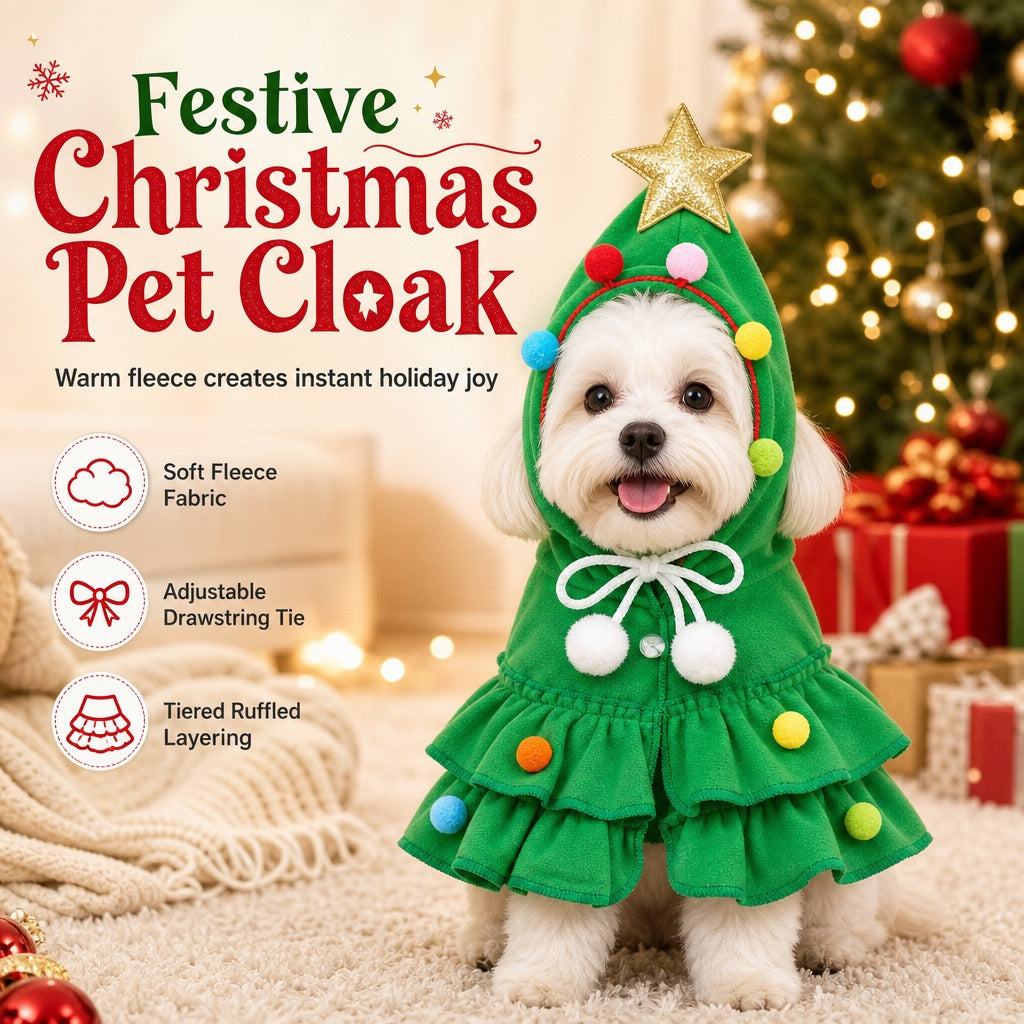 🎄Christmas Tree Pet Cloak Costume | Cute Hooded Dog & Cat Holiday Cape🐶