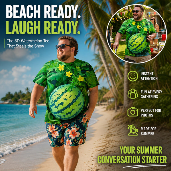 🍉Fun 3D Printed Watermelon Belly T-Shirt – Novel Summer Pattern T-Shirt
