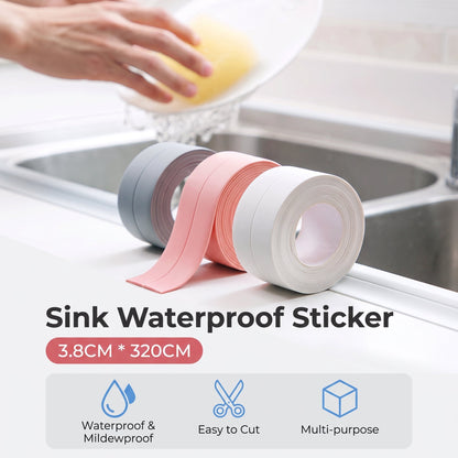 🔥 BUY 3 GET 1 FREE🚀 Instant Home Makeover — Peel & Stick Waterproof Caulk Tape for Sink & Tub 🛁✨