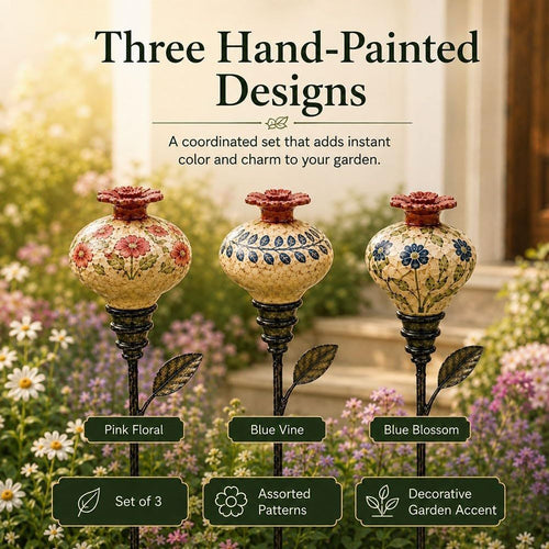 Vintage Ceramic Hummingbird Feeder Garden Stake (Set of 3) 🌺🐦✨ Best Seller