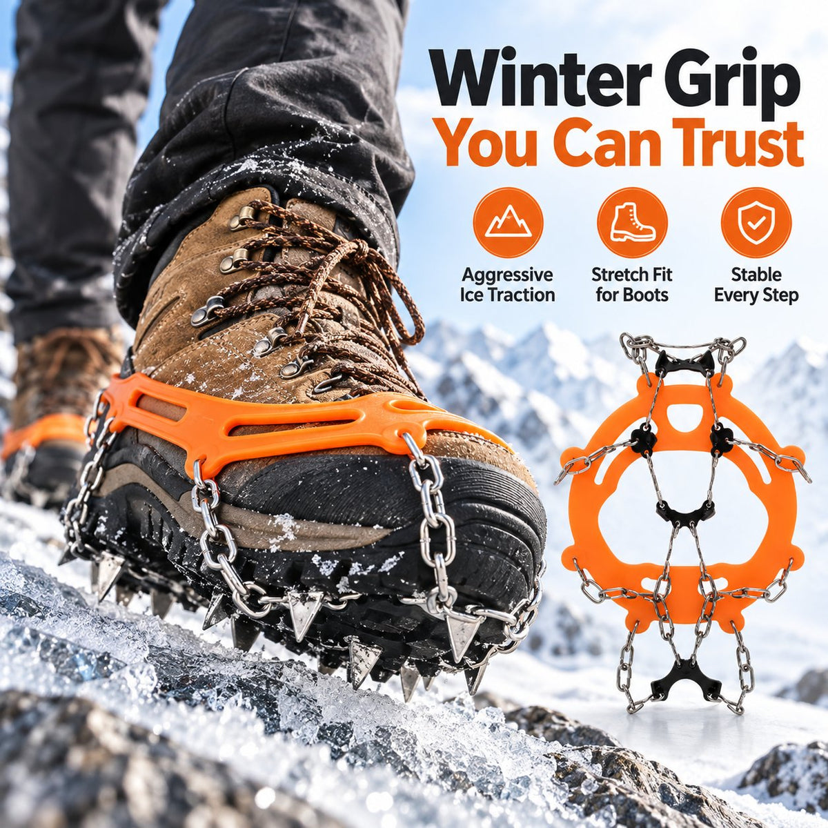 🏔️ Winter Grip You Can Trust! Aggressive Ice & Snow Crampons 🥾 Stainless Steel Spikes for Hiking ❄️