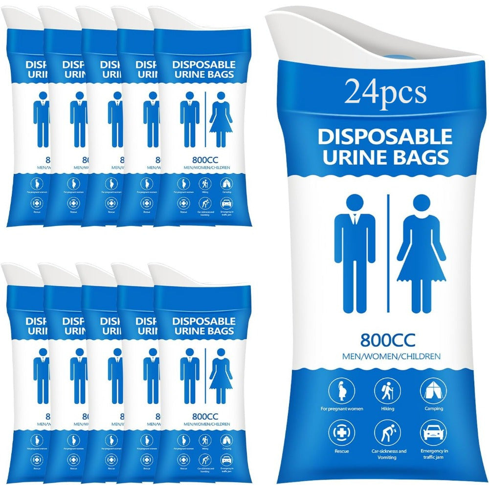 🚗 Traffic Jam Life-Saver | 12/24 Pcs Disposable Emergency Urine Bags (800ml), Portable Polymer Solidifying Vomit & Hygiene Bags for Camping & Travel ✨