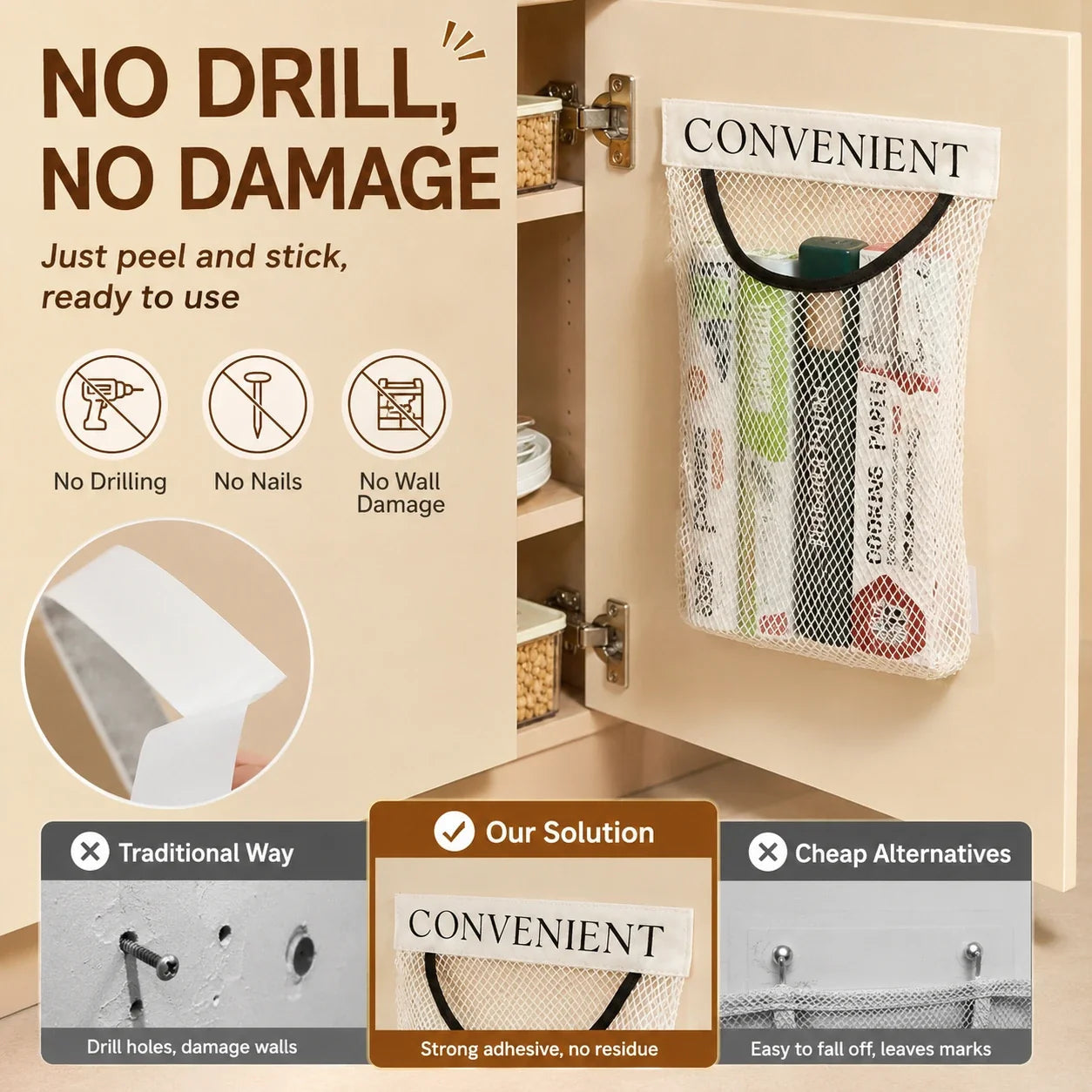 🧹 Declutter Any Space in Seconds! No-Drill Hanging Mesh Storage Bag & Wall Organizer ✨