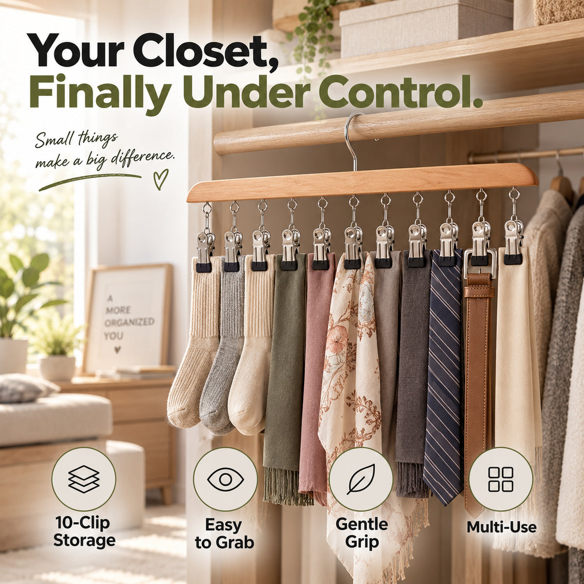 🌿 10-Clip Wooden Hanger – Organize More, Save Closet Space