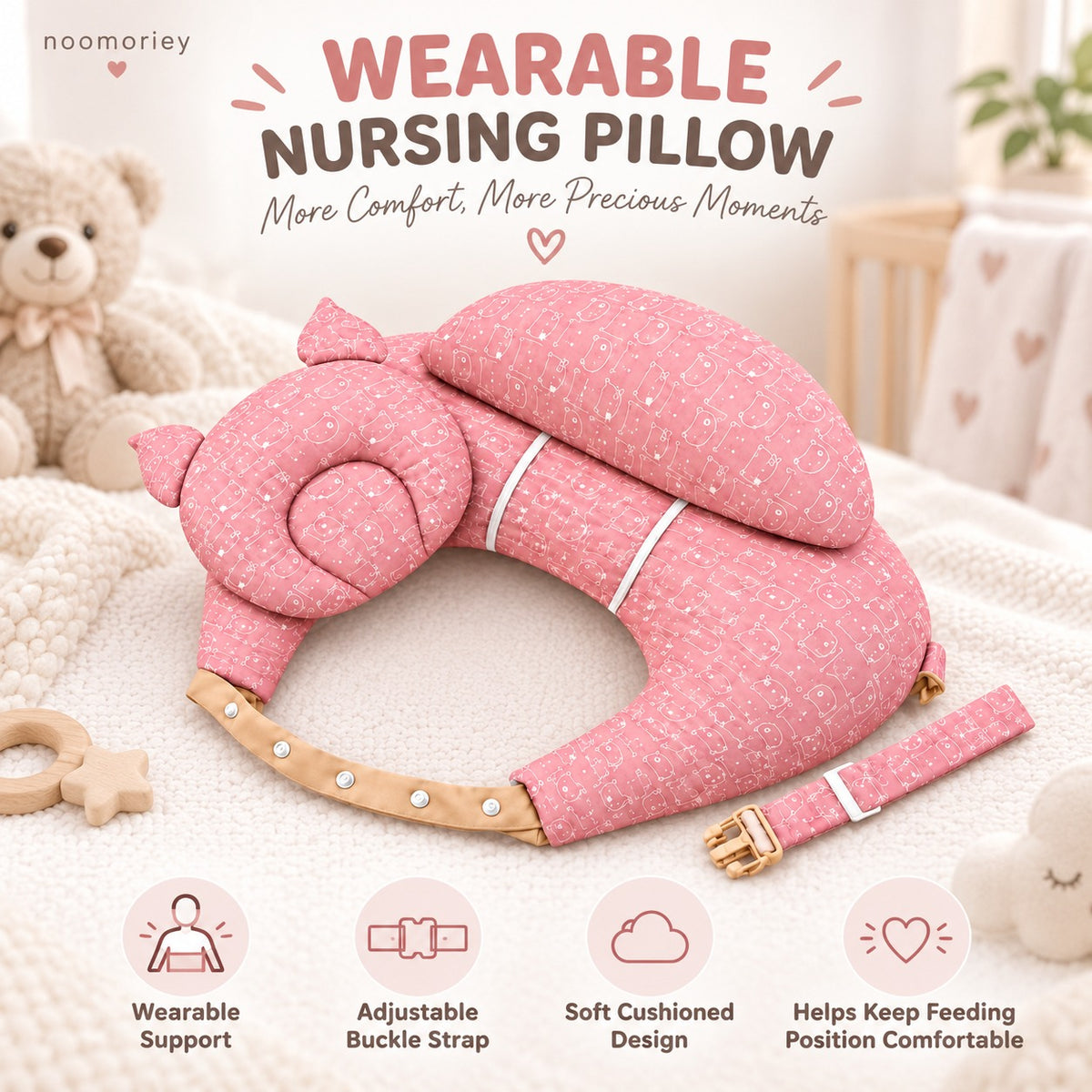 Wearable Nursing Pillow | Ergonomic Feeding Cushion with Adjustable Strap