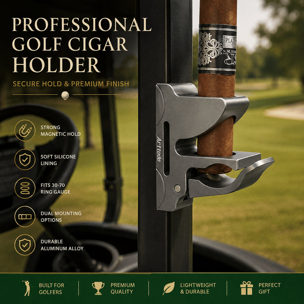 ⛳️ Premium Magnetic Cigar Clip for Golf Carts | Ultra-Strong Magnet & Silicone Grip 💨