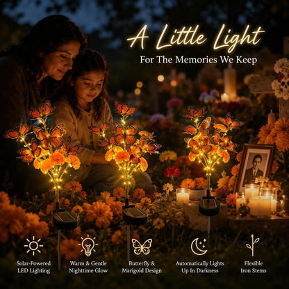 🌼 Beautiful by Day, Glowing by Night — Solar Marigold Butterfly Memorial Garden Lights 🦋