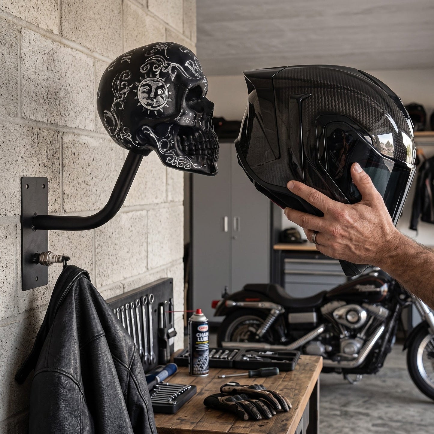 💀 Show Off Your Helmet in Style! Heavy-Duty Skull Helmet Holder & Wall Mount Display 🏍️🔥