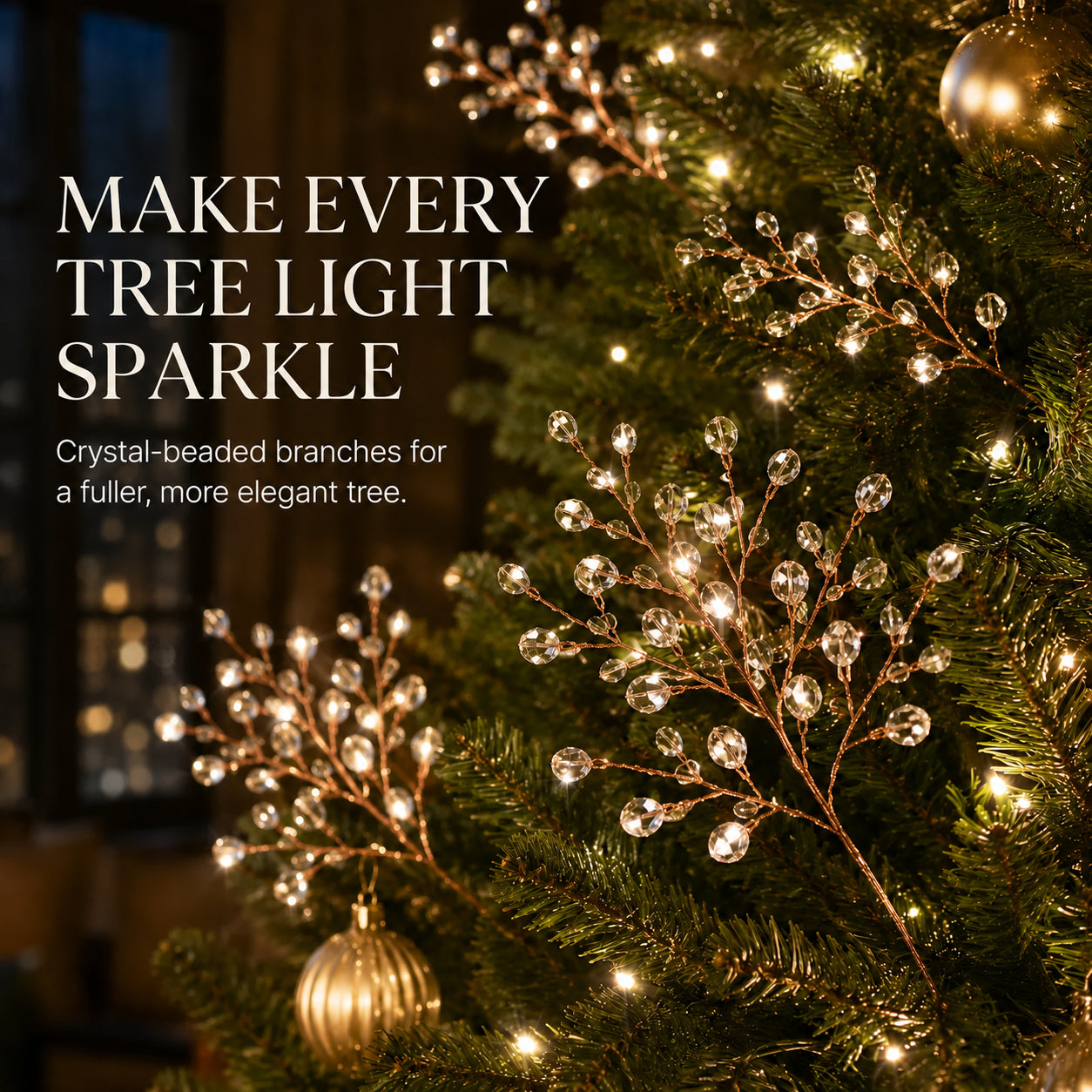 🌟 Elegant Crystal Beaded Branch Picks for Christmas Tree 💎 — Make Every Light Sparkle! 🎁