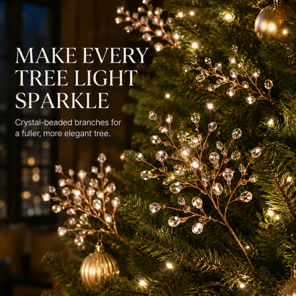 🌟 Elegant Crystal Beaded Branch Picks for Christmas Tree 💎 — Make Every Light Sparkle! 🎁