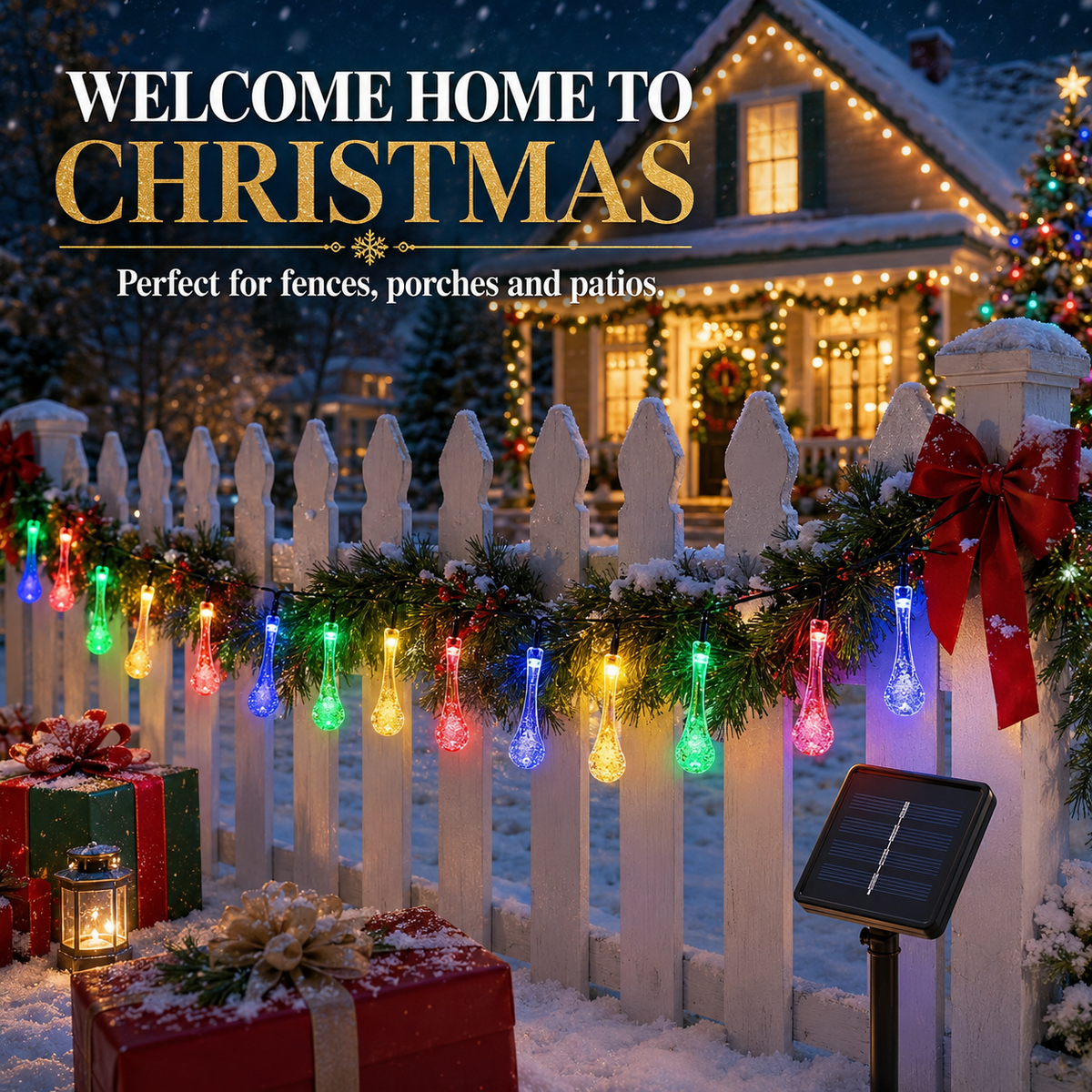 🎄 Transform Your Home Into a Christmas Wonderland! Solar LED Lighted Garland for Porch, Patio & Fence ✨🏡